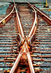 Railroad  track Switch Direction and Merge into shipping customer spurs Hdr effect