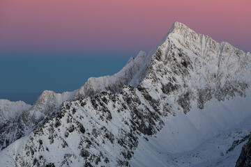 Winter in the high mountains of the Slovak Tatras during sunset
