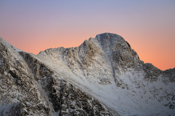 Winter in the high mountains of the Slovak Tatras during sunset