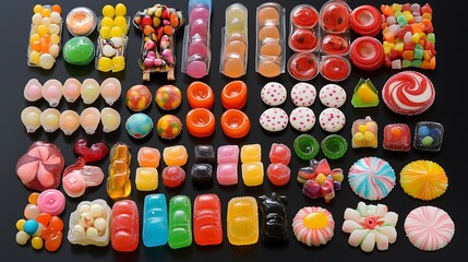 Vibrant Jelly Candy Collection: Close-Up Photo of Assorted Gummy Sweets on Dark Background. AI Generated