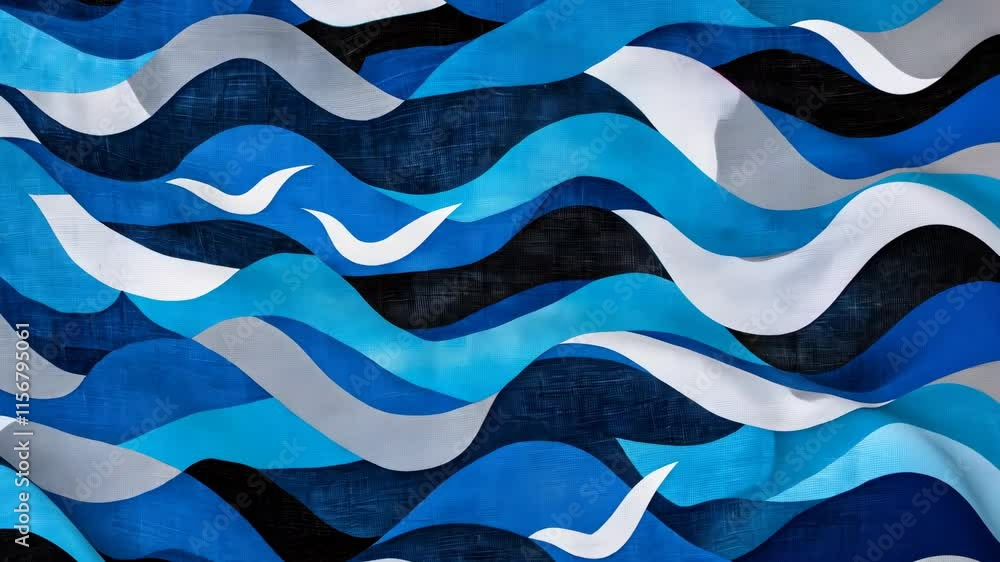 Poster abstract waves in blue and white hues flowing across a textured backdrop create a soothing visual ex