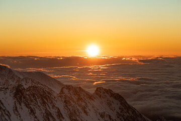 Winter in the high mountains of the Slovak Tatras during sunrise