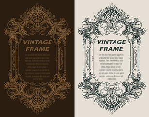 Vintage border frame engraving with antique ornament pattern. Template greeting card border or invitation