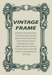 Vintage border frame engraving with antique ornament pattern - Vector Design
