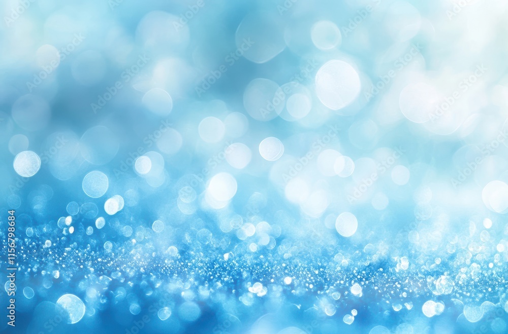 Poster soft blue background with shimmering bokeh effects and sparkling light reflections for creative desi