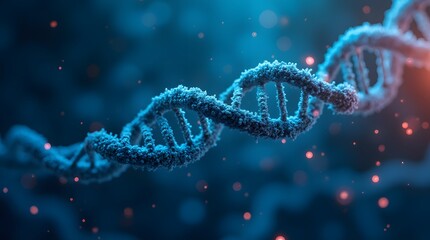 Innovative biotechnology conceptual background featuring DNA strands, molecular structures, and scientific elements representing genetic research and technological advancements