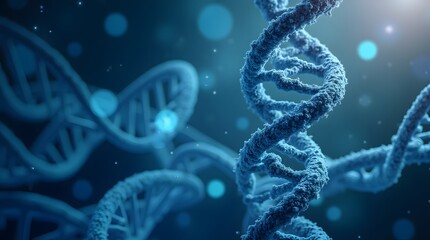Innovative biotechnology conceptual background featuring DNA strands, molecular structures, and scientific elements representing genetic research and technological advancements