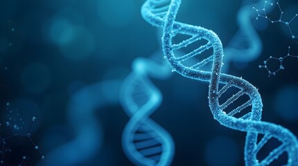 Innovative biotechnology conceptual background featuring DNA strands, molecular structures, and scientific elements representing genetic research and technological advancements