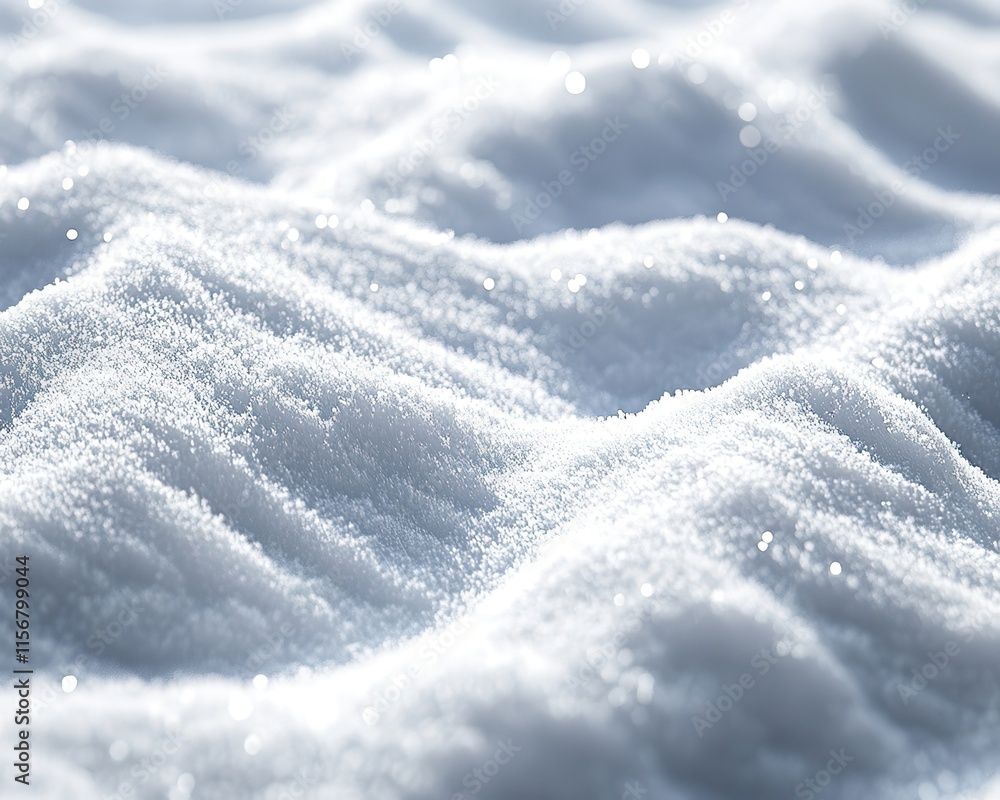 Poster soft glimmers of freshly fallen snow blanketing the ground with a subtle shimmer and gentle curves, 