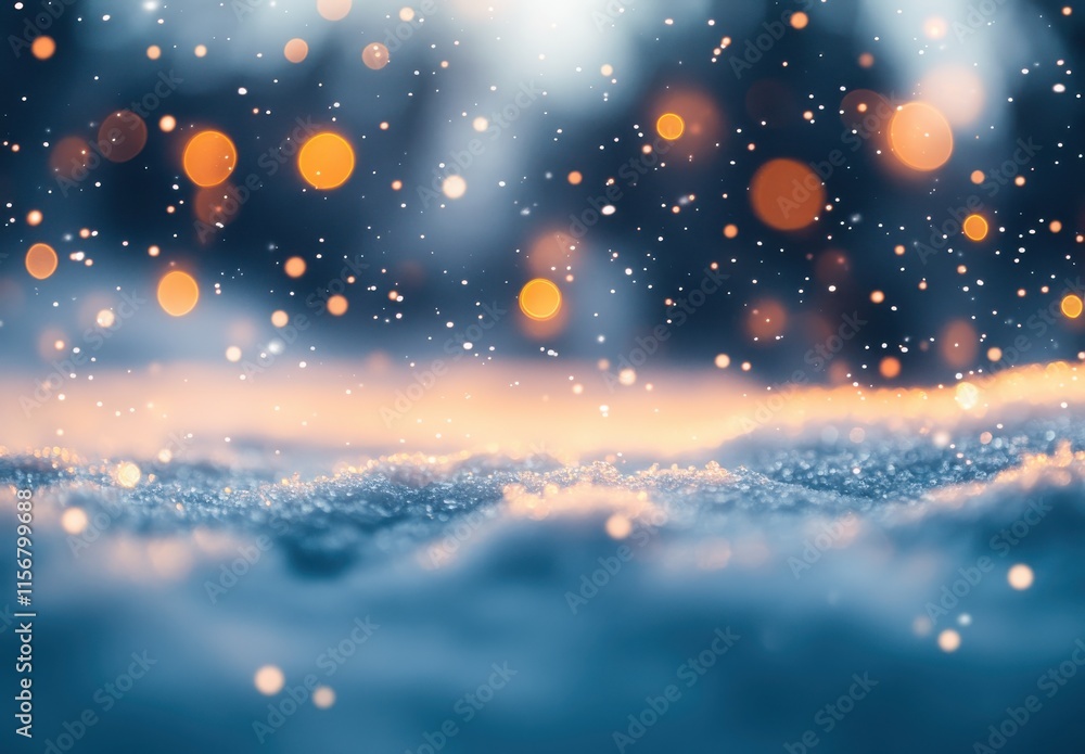Aufkleber soft snowfall with warm lights in the background capturing a serene winter atmosphere in a dreamlike