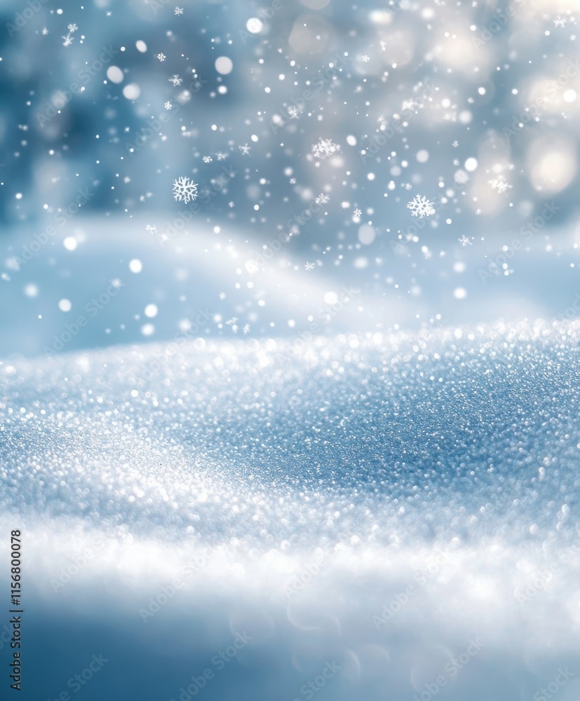 Aufkleber soft snowflakes gently falling on a shimmering snowy landscape with a dreamy background and bokeh li