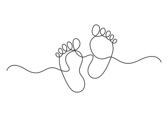 Continuous one line drawing of little baby feet. Vector illustration