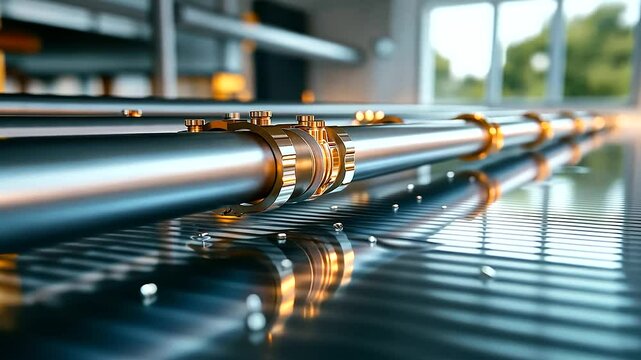 A close-up of hydronic heating pipes in a serpentine layout, secured with clamps on a reflective insulation layer beneath the flooring