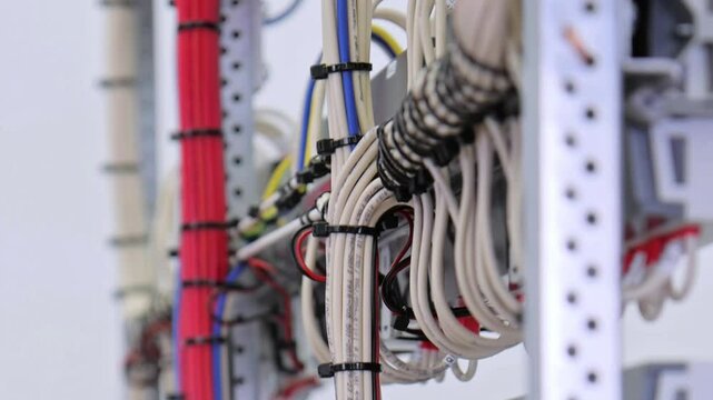 An electric switchboard for the organization of electricity supply to the apartment. Close-up. Soft focus.