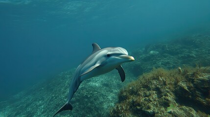 Obraz premium Dolphin swimming in the sea. Beautiful dolphin in the ocean