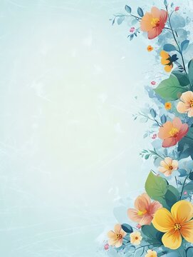 Blue abstract floral background with spring flowers