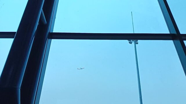 Shot of take off airplane at Ahmad Yani International airport in Semarang, Indonesia