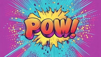 A comic book style pow explosion with colorful energy rays and artwork in pop art style. Visual...