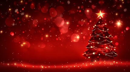 Christmas background and Christmas tree and sparkling bokeh lights in winter merry christmas card holiday Happy New Year space for text on red background