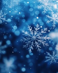 Sparkling Snowflakes on a Blue Background Capturing the Essence of Winter and the Beauty of Nature, Perfect for Holiday and Seasonal Themes