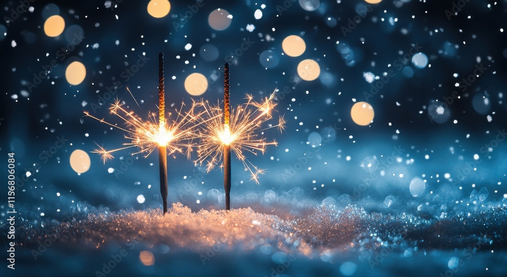 Aufkleber sparkling sparklers in snowy winter landscape with bokeh lights creating a magical and festive atmos