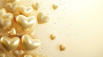 Holiday background with 3D gold hearts and place for text