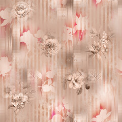 digital printing textile pattern wallpaper colorful flower with watercolor background-illustration Allover