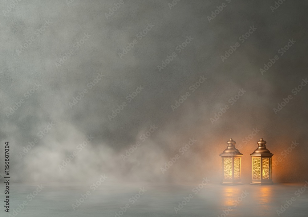 Poster soft glow of lanterns in misty atmosphere atmospheric ramadan ambiance