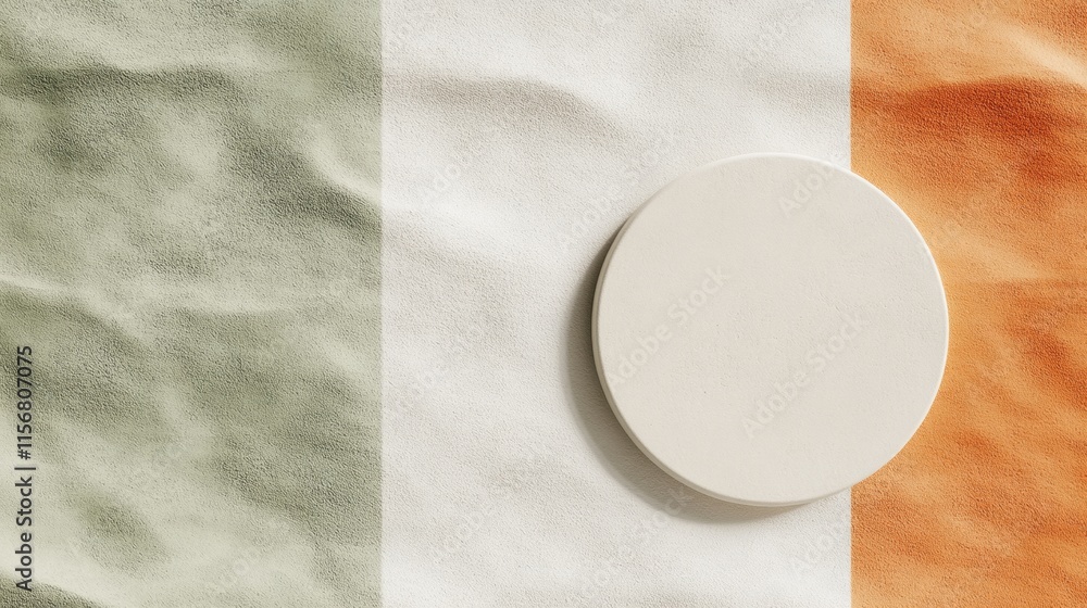 Poster minimalist circular table on textured irish flag background