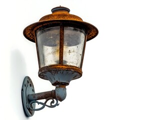 Rusty vintage street lamp lantern isolated on white background.