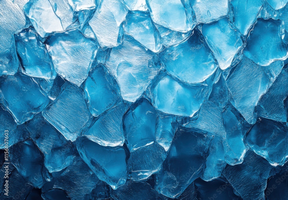 Poster stunning close-up of crystalline ice blocks creating a translucent blue background for use in variou
