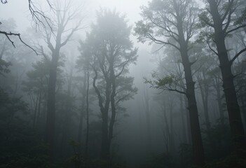 Naklejka premium misty morning in the forest