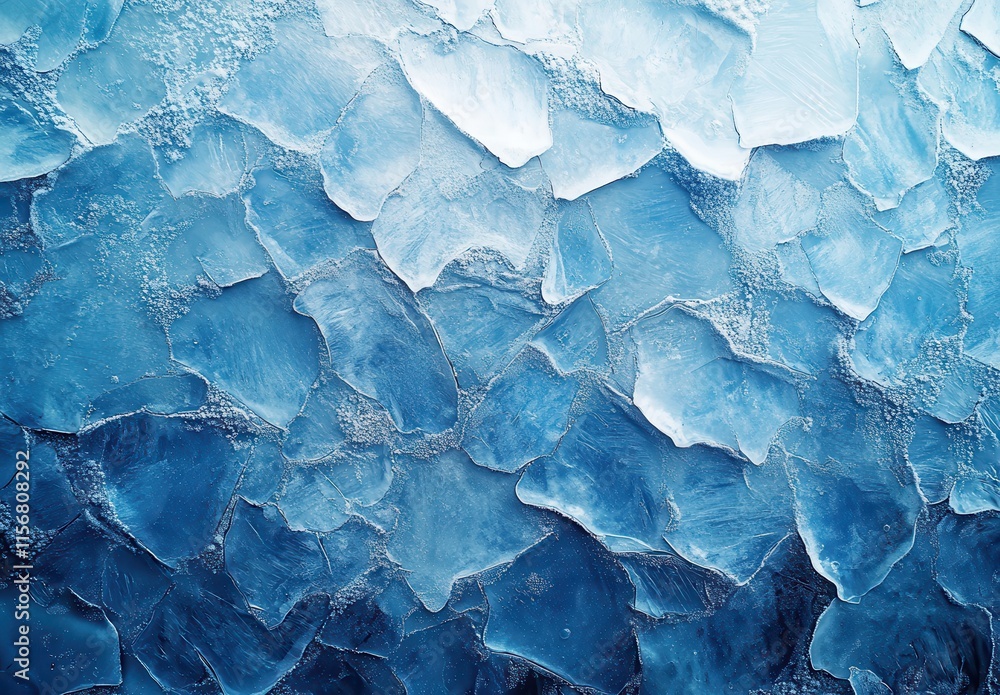 Poster stunning close-up view of textured blue ice with intricate patterns and depth, perfect for themes of