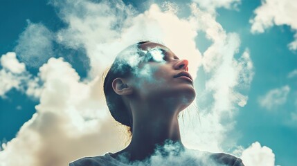 Obraz premium Woman in the Clouds: A Dreamy, Peaceful Image