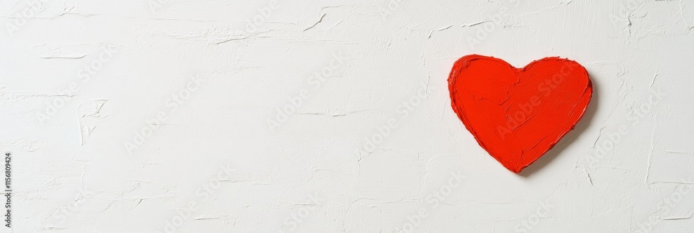 Poster bold red heart on textured white background – minimalist art concept
