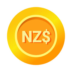 New Zealand Dollar (NZD) sign icon gold gradient vector illustration coin currency money circle flat