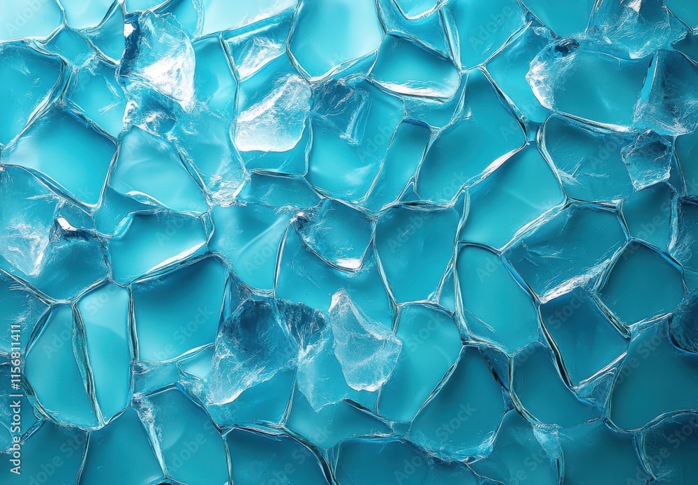 Poster textured surface of crushed ice crystals with brilliant shades of turquoise and blue, creating a ref