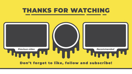 Minimalistic YouTube end screen featuring a yellow background and customizable sections for video recommendations and prompts to subscribe