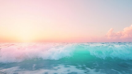 Obraz premium Vibrant Ocean Waves at Sunset with Soft Pastel Tones and Tranquil Horizon