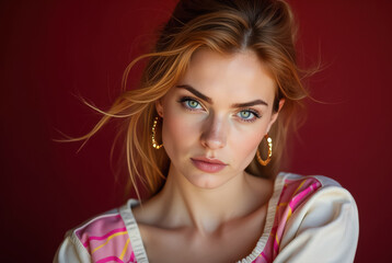 Fototapeta premium Portrait of a confident woman with swept-back hair.