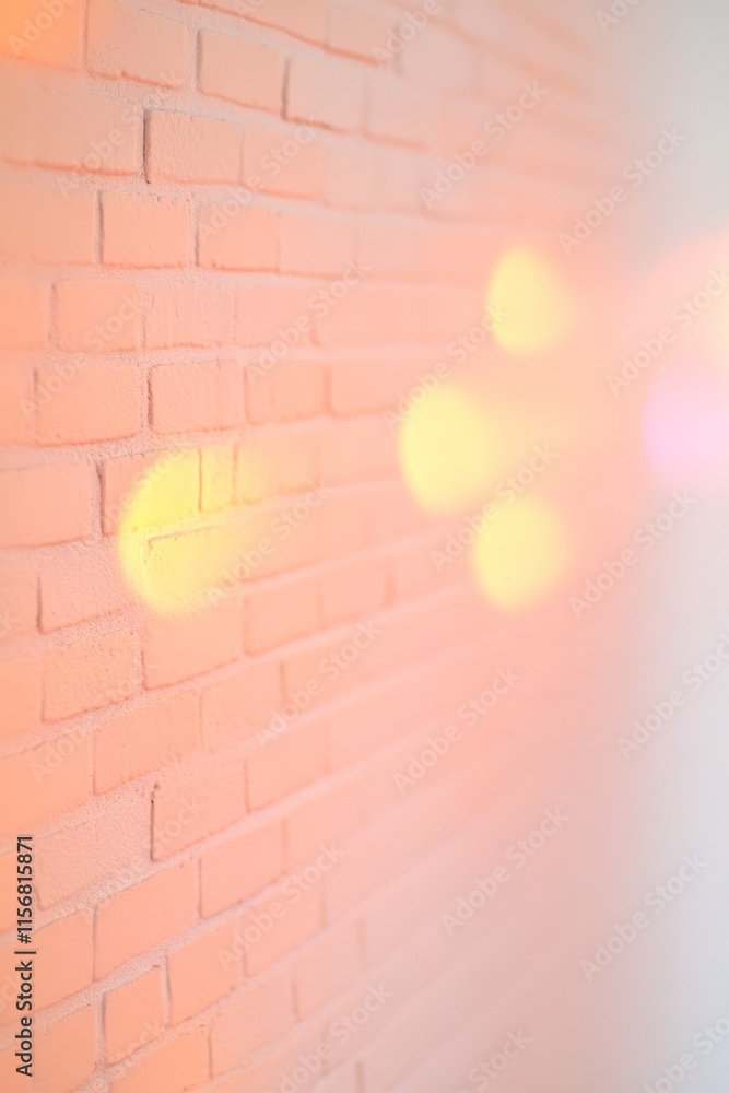 Poster brick wall with colorful light projections creating a mystical atmosphere