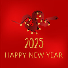 Illustration of a New Year's snake on a red background.