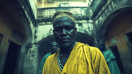 Naklejka premium Intense Portrait of Man in Traditional Attire