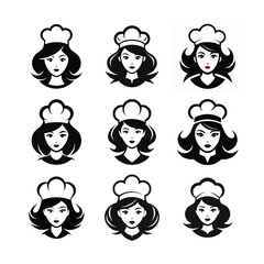 Elegant Black and White Chef Hat with Minimalist Female Face Design