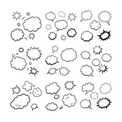 Creative Hand-Drawn Speech Bubbles in Black and White Sketch for Unique Design Projects