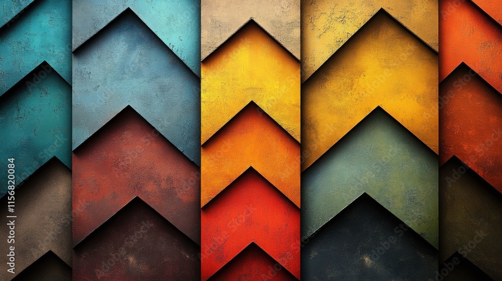 Poster vibrant textured background with chevron patterns in a range of warm and cool colors featuring layer