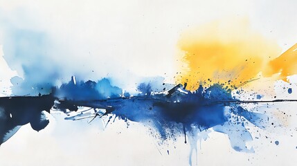 Obraz premium Evocative Blue and Gold Watercolor Landscape Illustration: Abstract Artistic Style. AI Generated