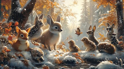 Woodland animals preparing for winter