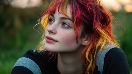 Naklejka premium Young woman with multicolored hair