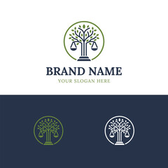 Scales of justice logo, Elegant and symbolic logo featuring the scales of justice integrated with a tree design.